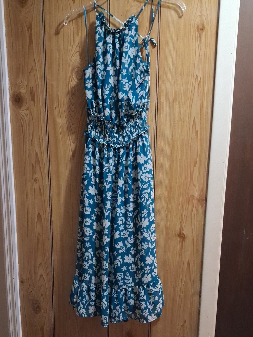 Sienna Sky Teal Floral Smocked Waist Maxi Dress